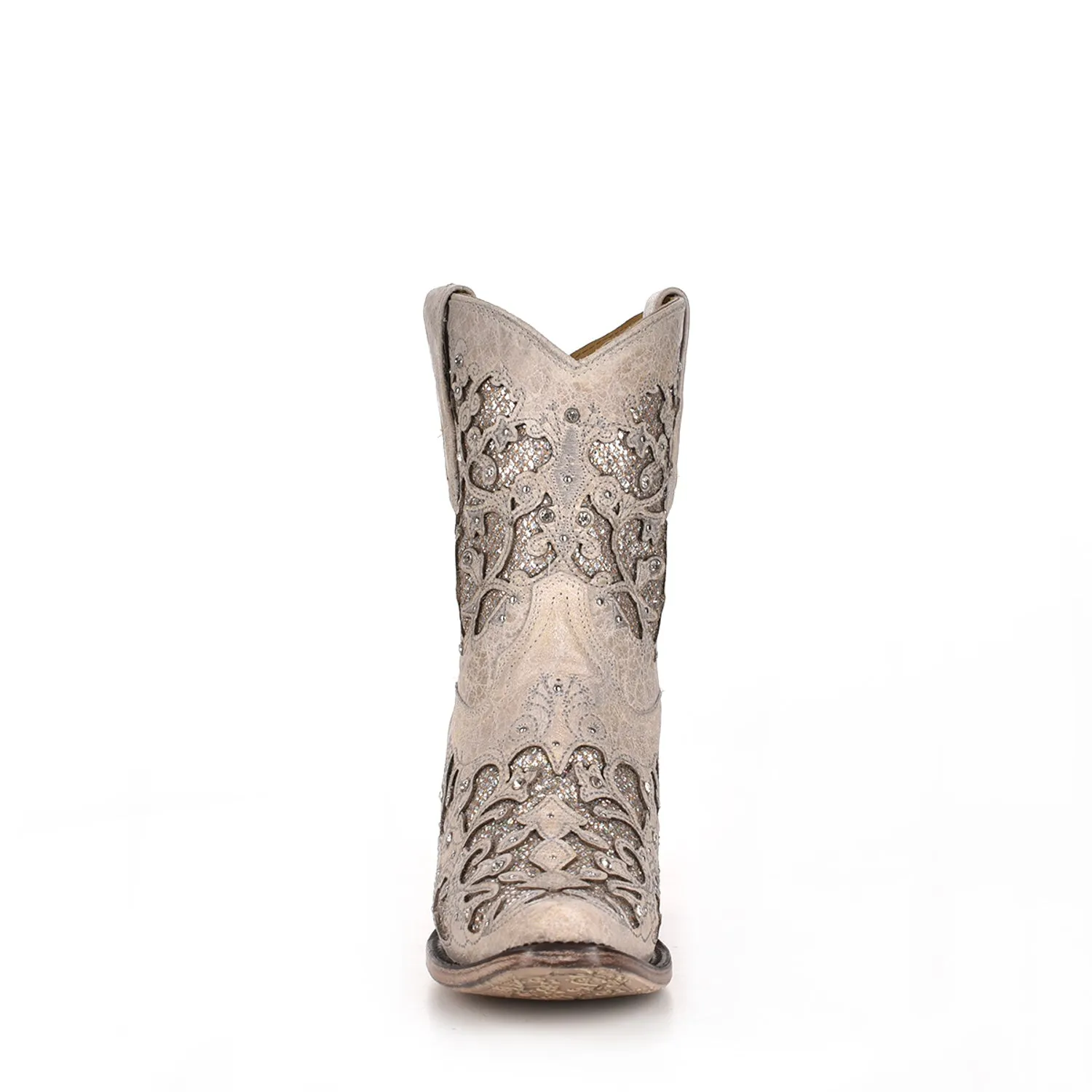 Corral Womens A3550 White Leather 8in Glitter Wedding Fashion Boots
