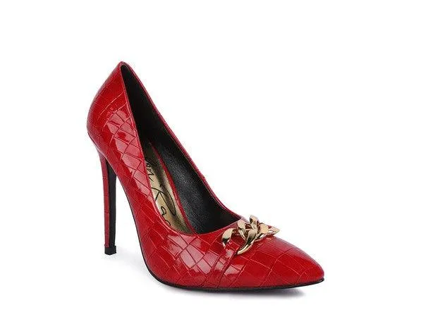 Fanfare Croc Metal Chain Pump Heels by Blak Wardrob