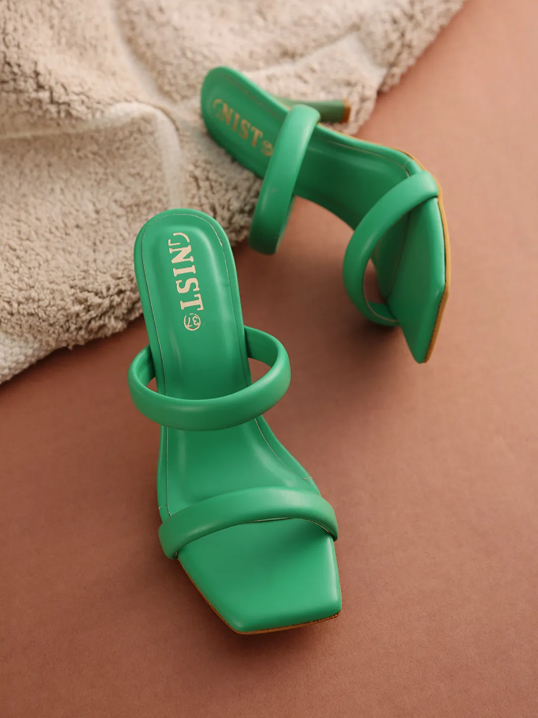 GNIST Green Quilted Strap Stilettos Heel