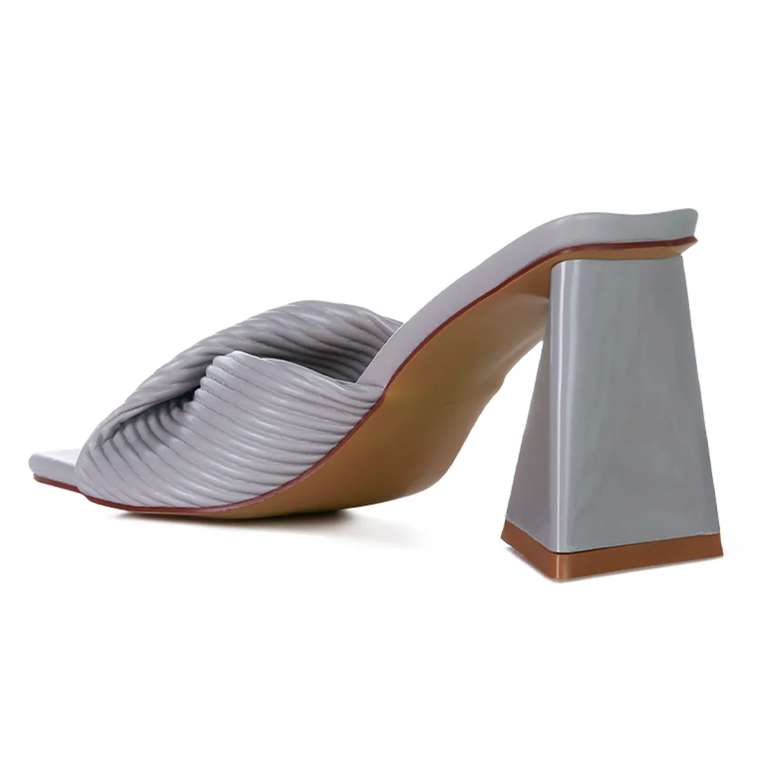Grey Twist Strap Block Sandals