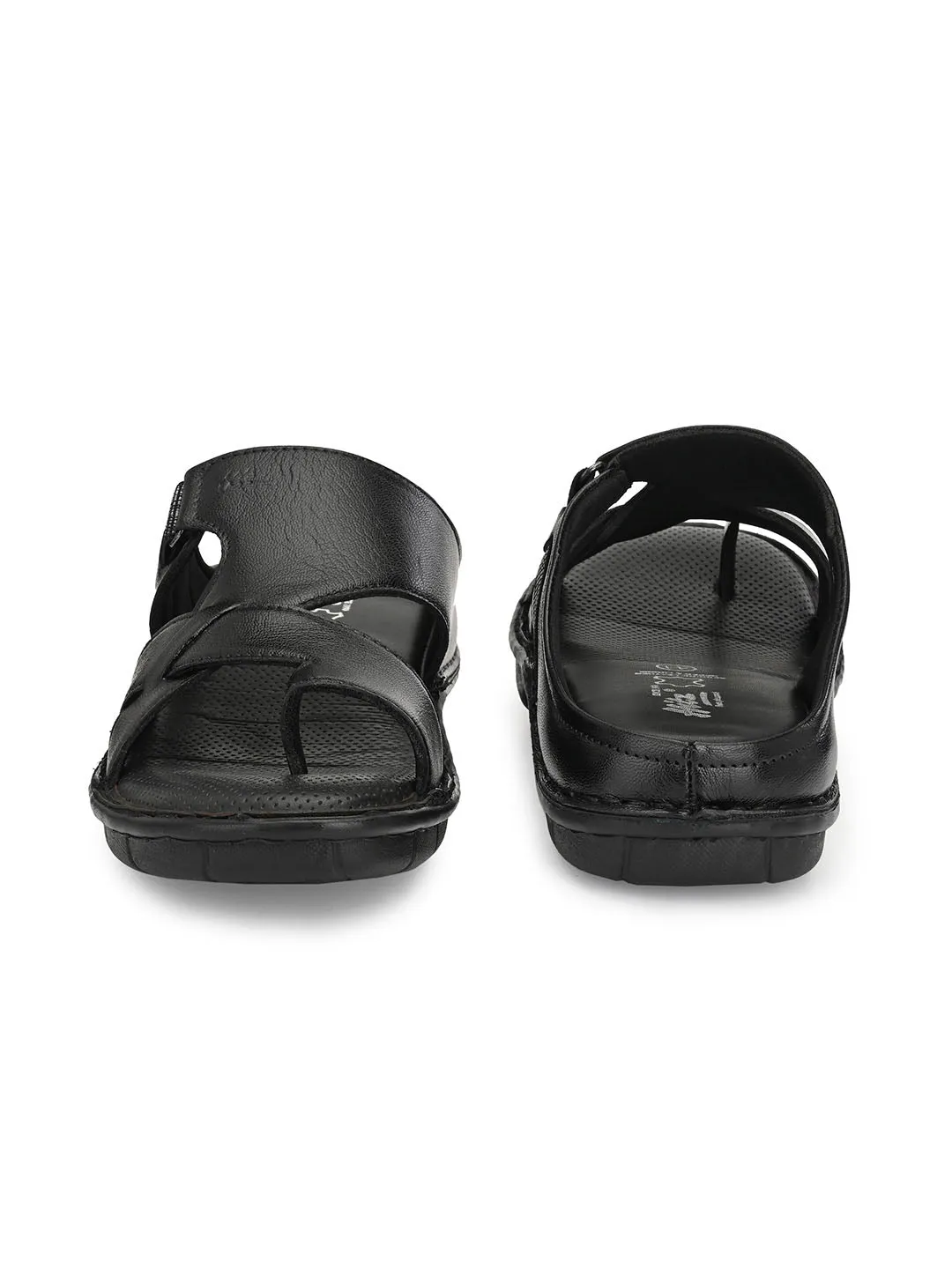 HITZ9606 Men's Black Leather Casual Open Slipper