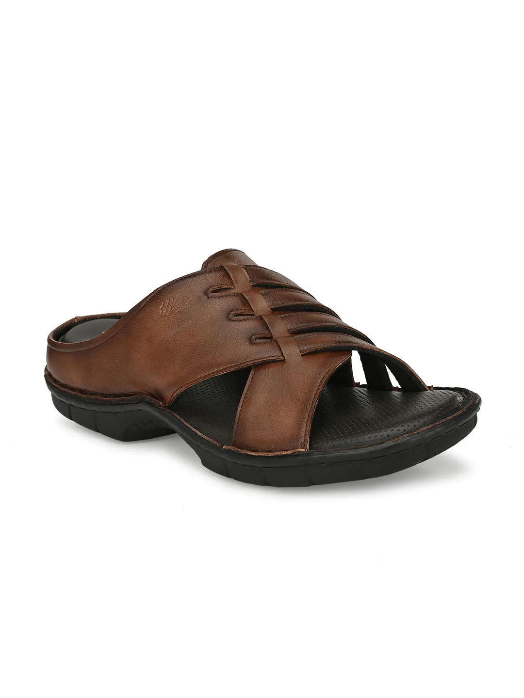 HITZ9616 Men's Brown Leather Casual Open Slipper