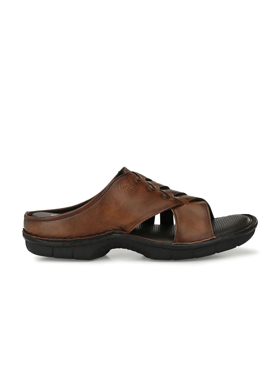 HITZ9616 Men's Brown Leather Casual Open Slipper
