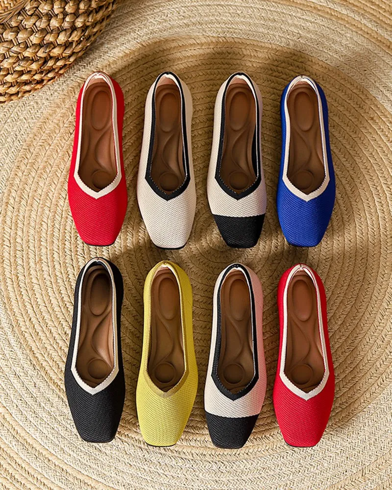 Square Toe Shallow Fly Knit Flat Knit Shoes